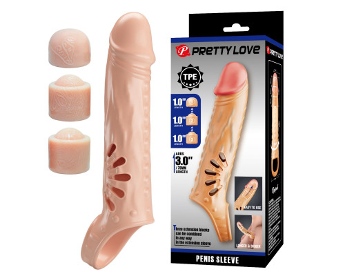 Телесная удлиняющая насадка на пенис с подхватом мошонки