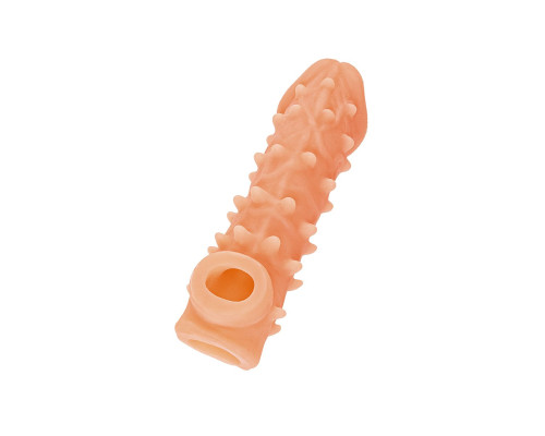 Телесная закрытая насадка с пупырышками Cock Sleeve 005 Size S - 13,8 см.