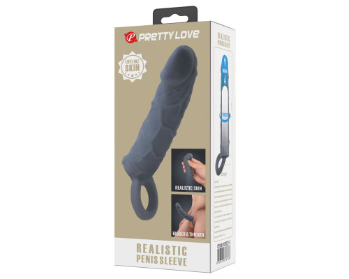 Серая удлиняющая насадка на пенис Large - 18 см.