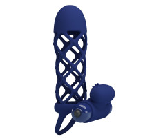 Синяя насадка на пенис Powerful Ring - 13,5 см.