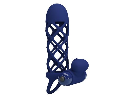 Синяя насадка на пенис Powerful Ring - 13,5 см.