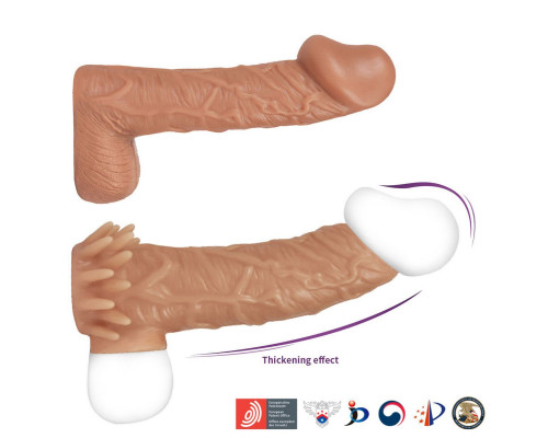 Телесная насадка с усиками и открытой головкой Nude Sleeve L - 14 см.