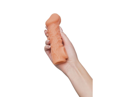 Телесная закрытая насадка с шершавой головкой Cock Sleeve Size M - 15,6 см.