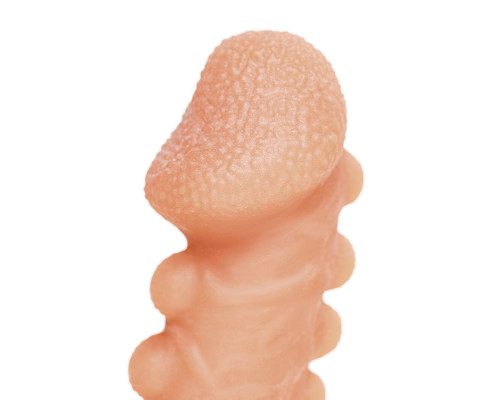 Телесная закрытая насадка с шишечками Cock Sleeve 008 Size S - 13,8 см.