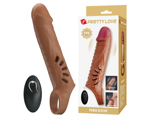 Коричневая вибронасадка с подхватом мошонки и пультом ДУ