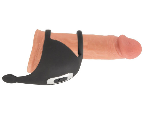 Черная вибронасадка для эрекции и стимуляции мошонки Cock ring with RC ball massager