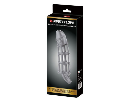 Серая силиконовая насадка на пенис с рельефом и подхватом - 17 см.