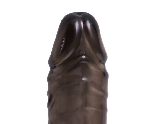 Дымчатая фаллическая насадка с подхватом и закрытой головкой - 16,2 см.