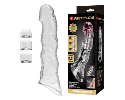 Прозрачный фаллоудлинитель с 3 вставками - 28 см.