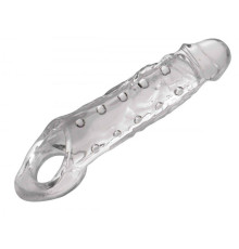 Прозразная закрытая насадка на пенис с поддержкой мошонки Clearly Ample Penis Enhancer - 22 см.