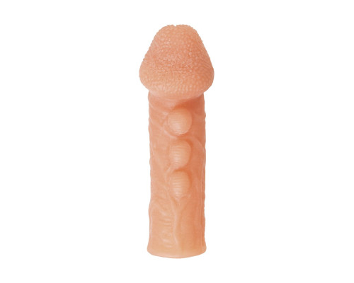 Телесная закрытая насадка с шишечками Cock Sleeve 008 Size S - 13,8 см.