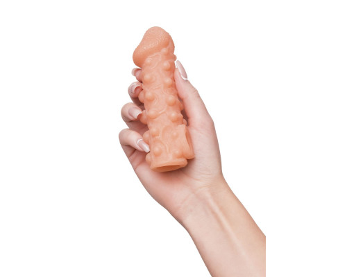 Телесная закрытая насадка с шариками Cock Sleeve 010 Size S - 13,8 см.