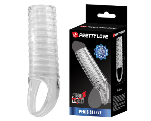 Прозрачная насадка на пенис с ребрышками и подхватом мошонки