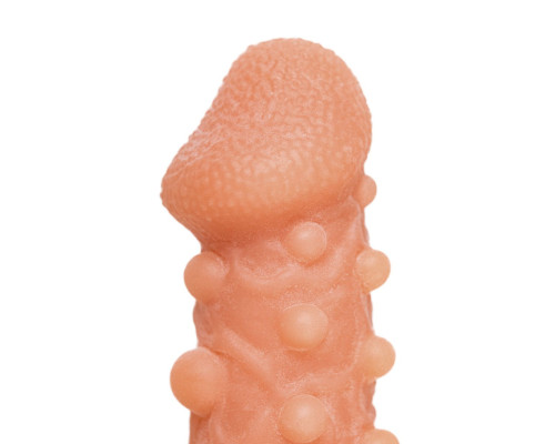 Телесная закрытая насадка с шариками Cock Sleeve 010 Size S - 13,8 см.