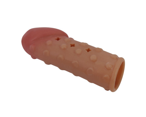 Телесная открытая насадка на пенис с бугорками - 19,8 см.