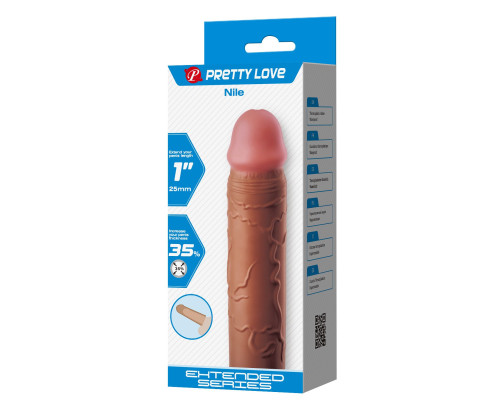 Коричневая насадка-удлинитель на пенис Nile - 16,5 см.