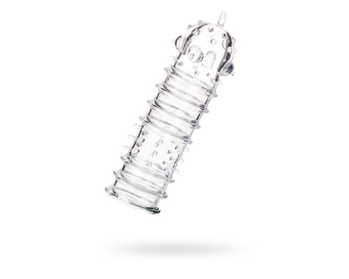 Прозрачная насадка на пенис TOYFA A-Toys с ребрами и точками - 15,3 см.