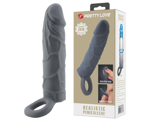 Серая удлиняющая насадка на пенис Large - 18 см.