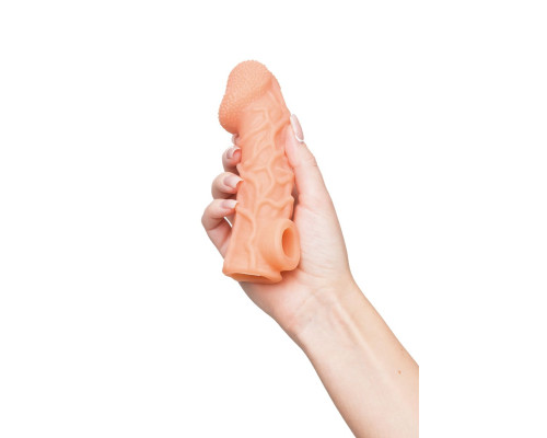 Телесная закрытая насадка с венками Cock Sleeve Size M - 15,6 см.