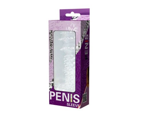 Прозрачная насадка на пенис с шипами и стимулятором клитора - 14,2 см.