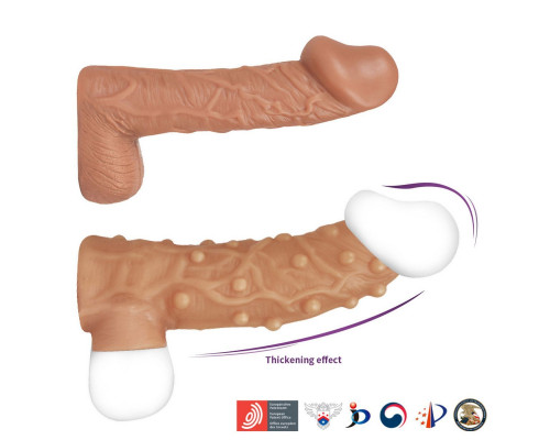 Телесная насадка с пупырышками и открытой головкой Nude Sleeve M - 12 см.