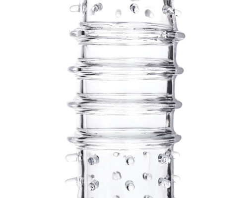 Прозрачная насадка на пенис TOYFA A-Toys с ребрами и точками - 15,3 см.