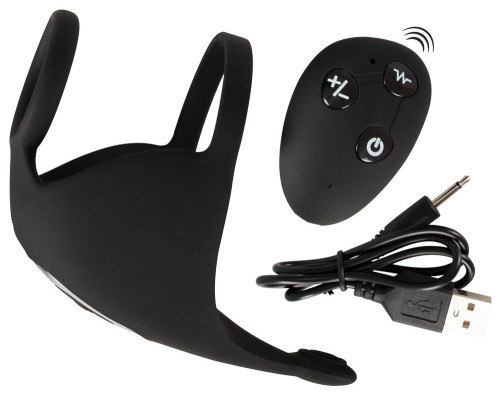 Черная вибронасадка для эрекции и стимуляции мошонки Cock ring with RC ball massager