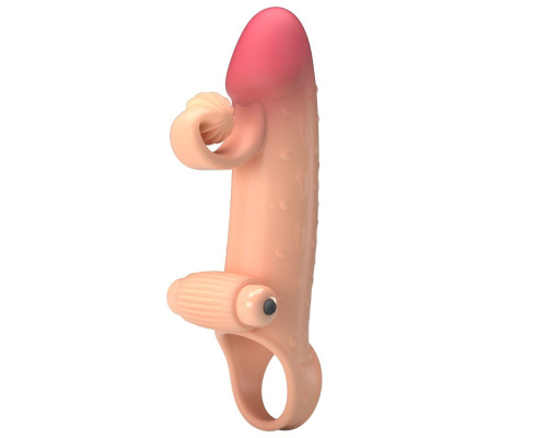 Телесная вибронасадка на пенис с подхватом мошонки - 20 см.
