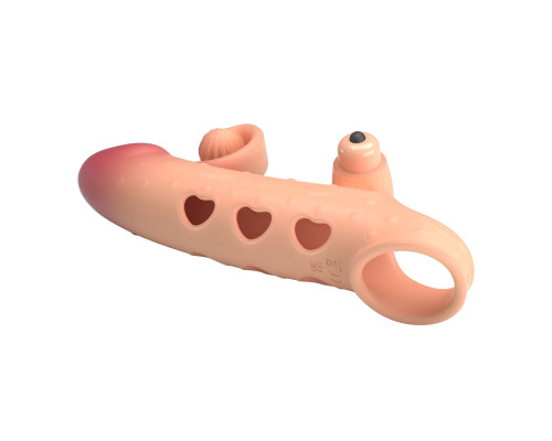 Телесная вибронасадка на пенис с подхватом мошонки - 20 см.