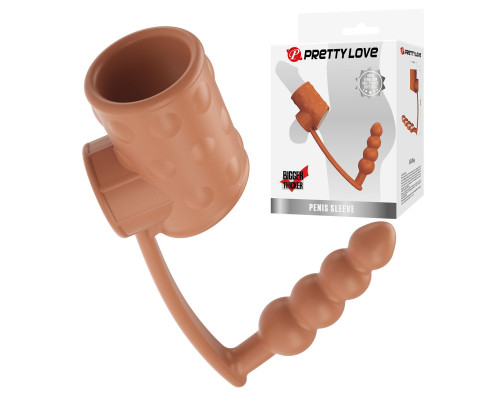 Телесная насадка на пенис и мошонку с анальным стимулятором Rilley