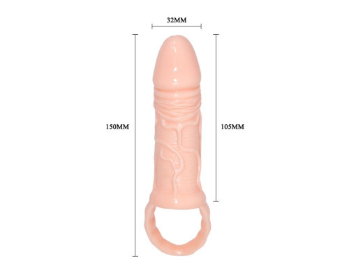 Телесная насадка удлинитель с подхватом мошонки - 15 см.