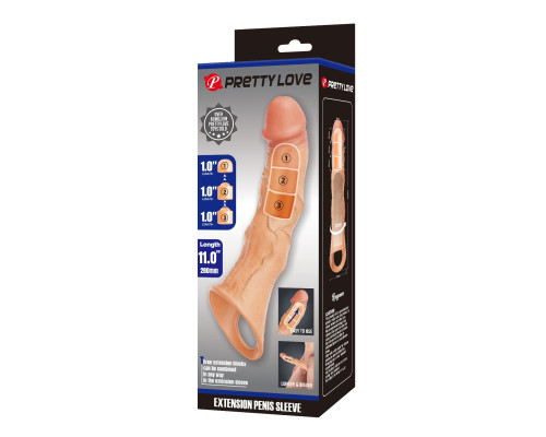 Телесный фаллоудлинитель с 3 вставками - 28 см.