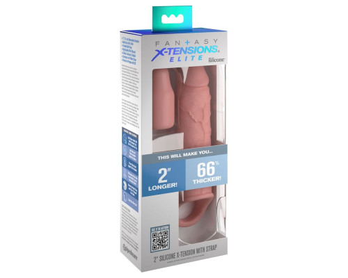 Телесная насадка-удлинитель 2 Inch Silicone X-tension with Strap - 20,3 см.