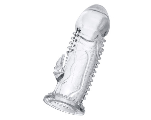 Прозрачная насадка на пенис с шипиками и коготком - 13,5 см.