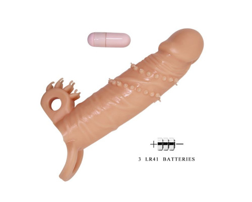 Телесная удлиняющая вибронасадка Penis Sleeve Connor - 17 см.