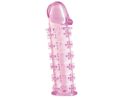 Розовая насадка на пенис с шипами - 12,5 см.