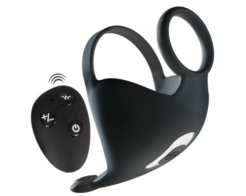 Черная вибронасадка для эрекции и стимуляции мошонки Cock ring with RC ball massager
