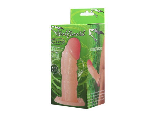 Телесная рельефная насадка на пенис Wolftooth - 12 см.
