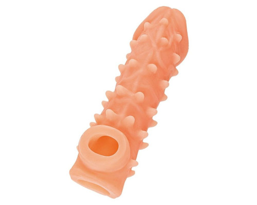 Телесная закрытая насадка с пупырышками Cock Sleeve Size L - 17,6 см.