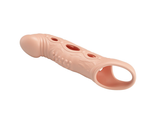 Телесная удлиняющая насадка с рельефом и вибрацией Brad - 21,3 см.