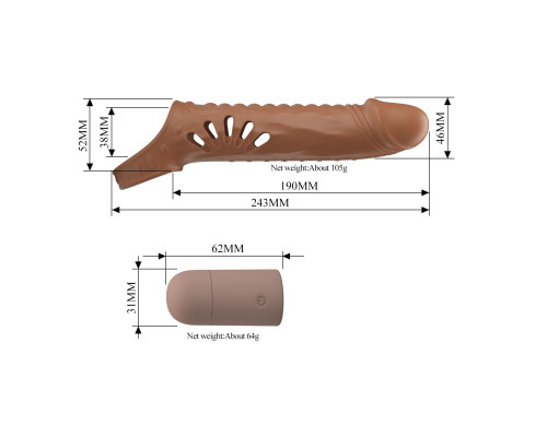 Коричневая вибронасадка с подхватом мошонки и пультом ДУ