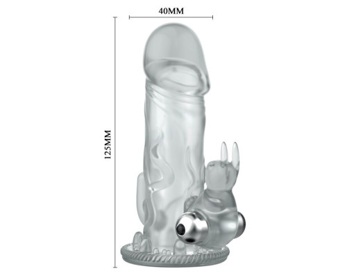 Прозрачная вибронасадка со стимуляцией клитора и ануса - 12,5 см.