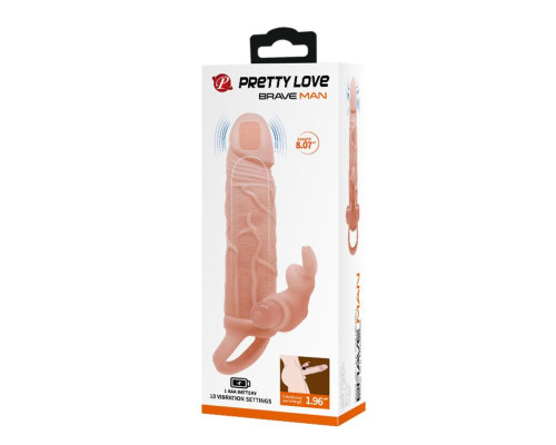 Телесная вибронасадка с клиторальным стимулятором Brave Man - 20,5 см.