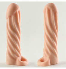 Телесная насадка-удлинитель Okoto со спиралевидным рельефом - 16 см.