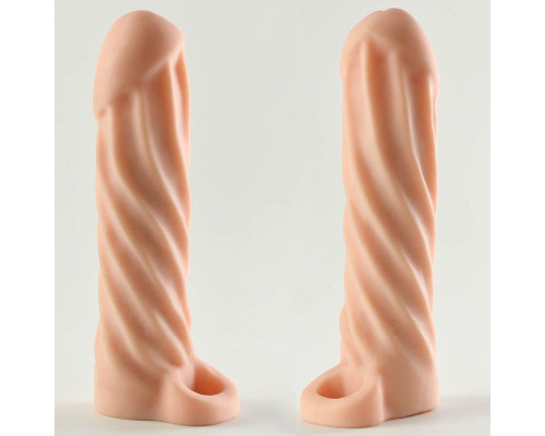 Телесная насадка-удлинитель Okoto со спиралевидным рельефом - 16 см.