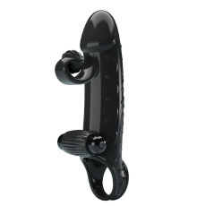 Черная вибронасадка на пенис с подхватом мошонки - 20 см.