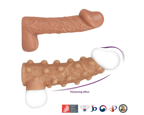 Телесная насадка с бугорками и открытой головкой Nude Sleeve M - 12 см.