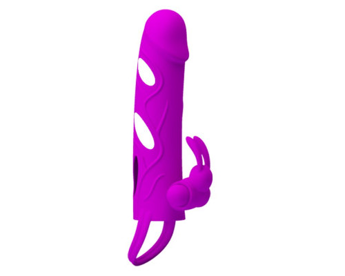 Лиловая вибронасадка на пенис с подхватом мошонки