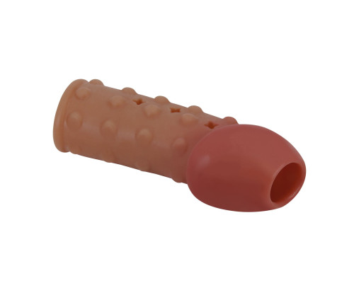 Телесная открытая насадка на пенис с бугорками - 19,8 см.