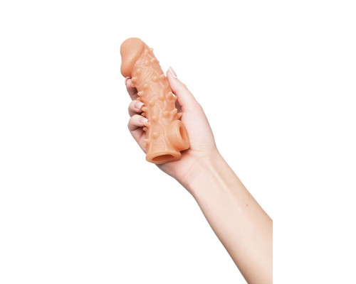 Телесная закрытая насадка с пупырышками Cock Sleeve Size M - 15,6 см.